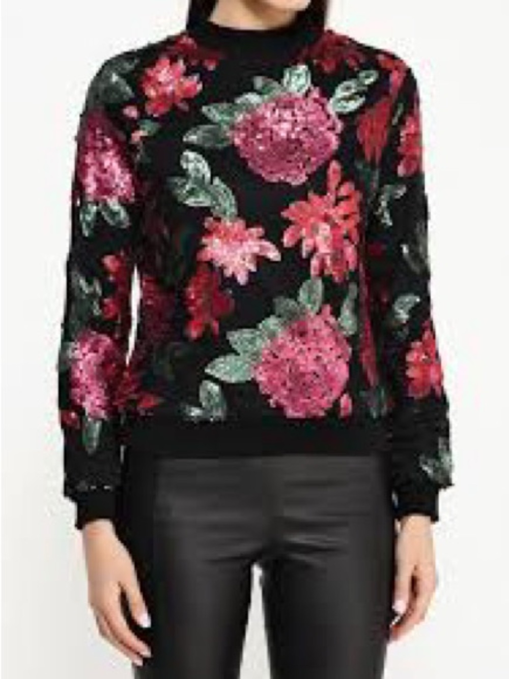 Lost Ink Black Floral Sequin Embellished Sweatshirt Women’s U.S. 4 Small Glam EU